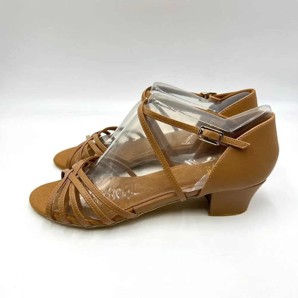 Bloch Womens Size 9.5 S0806L Annabella Caramel Tan Latin Dance Shoes‎ Heels